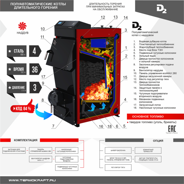 Котел на угле полуавтомат D2 30